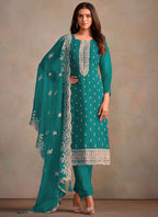 Vegaa Fashion Turquoise Organza Embroidery Work Designer Salwar Suit