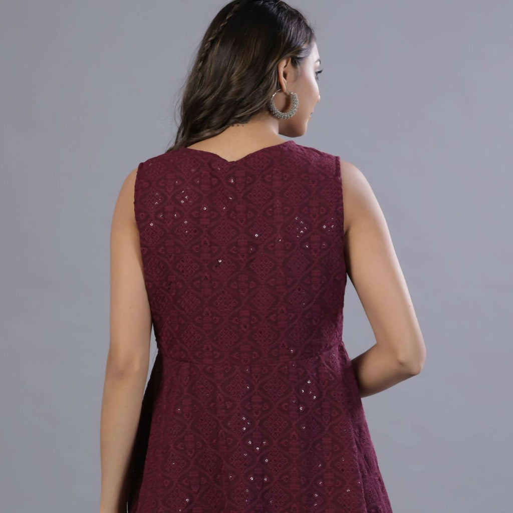 Juniper Women Wine Georgette Embroidered Peplum Tunic