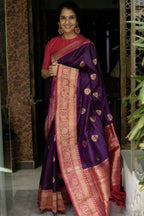 DEIANA'S Beautiful Designer Golden zari Soft Lichi Silk Saree - Purple