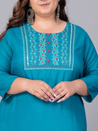Sztori Women Printed Flared Sleeves Thread Work Kurta