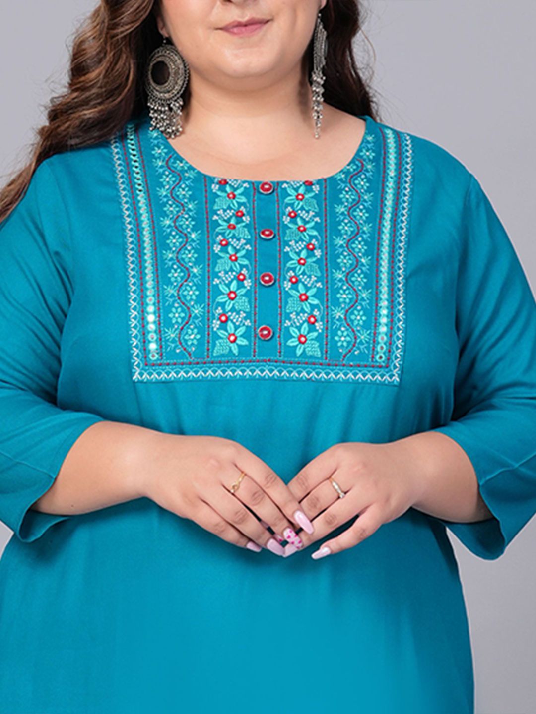 Sztori Women Printed Flared Sleeves Thread Work Kurta