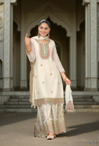 Ethnic Festive Wear White Primium Chinon Fabric Stitched Suit With Dupatta - Zeeya