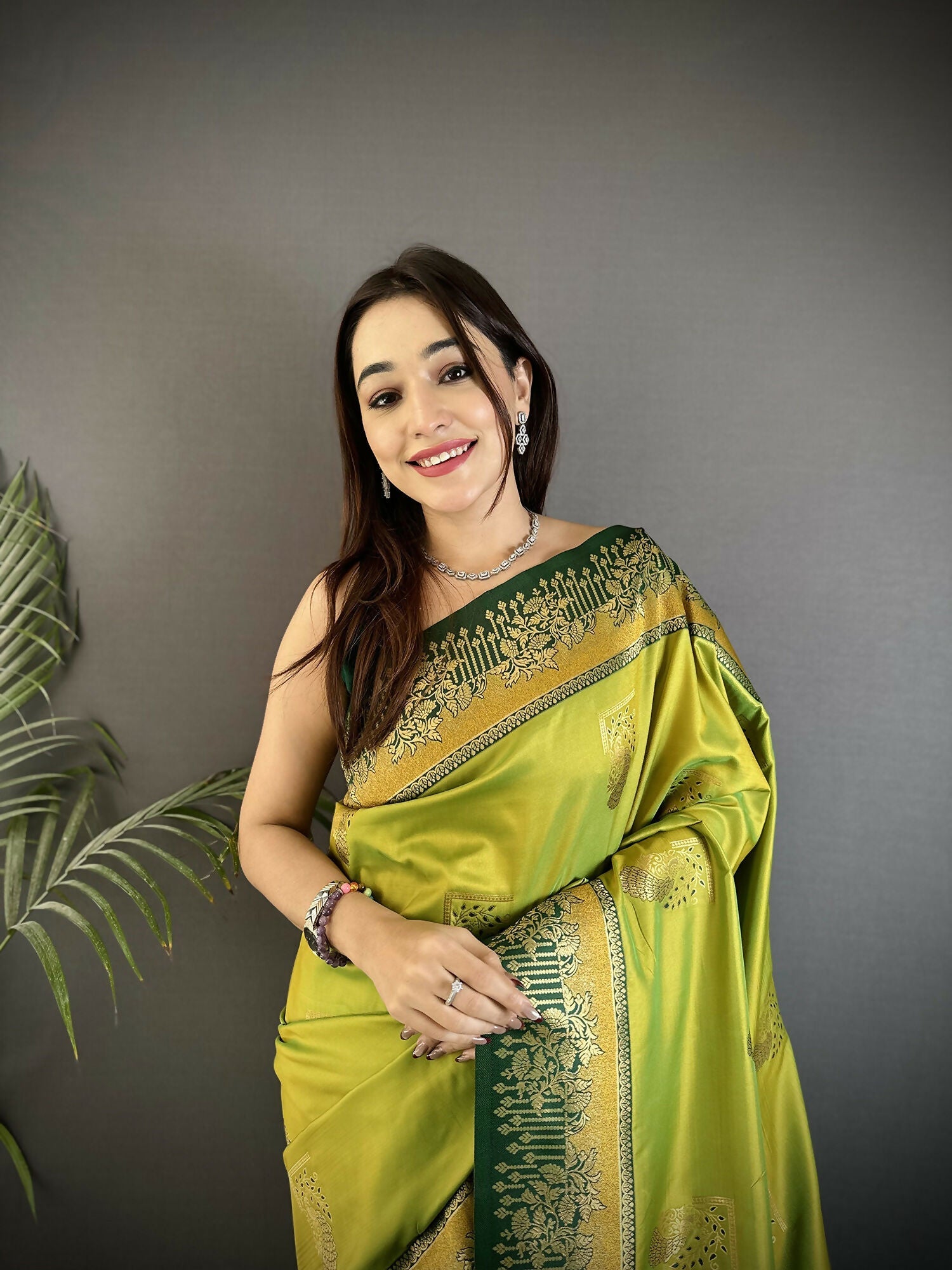 Joban Fashion Light Green Banarasi Soft Silk Peacock Butta Work Saree - Distacart