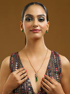 Ruby Raang Kundan and Green Stone Necklace with Studs