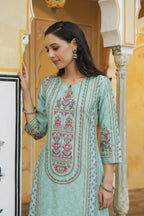 Juniper Women's Sky Blue Rayon Staple Printed A-Line Kurta - Distacart