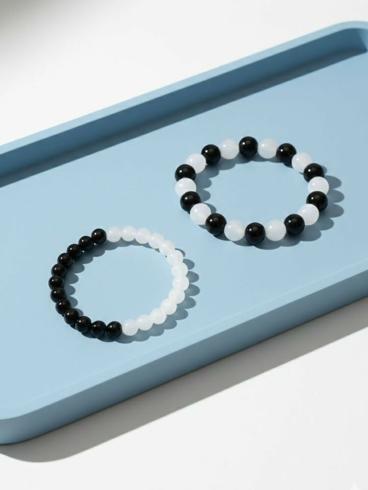 NVR Unisex Set of 2 Black & White crystal beaded Bracelet - Distacart
