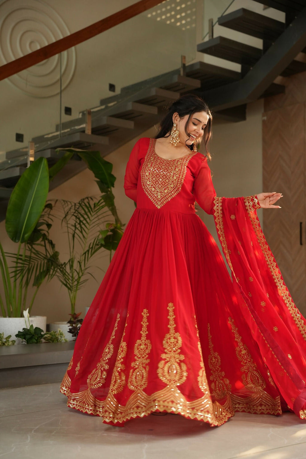 Joban Fashion Red Georgette Sequence Embroidery Work Kurta Set - Distacart