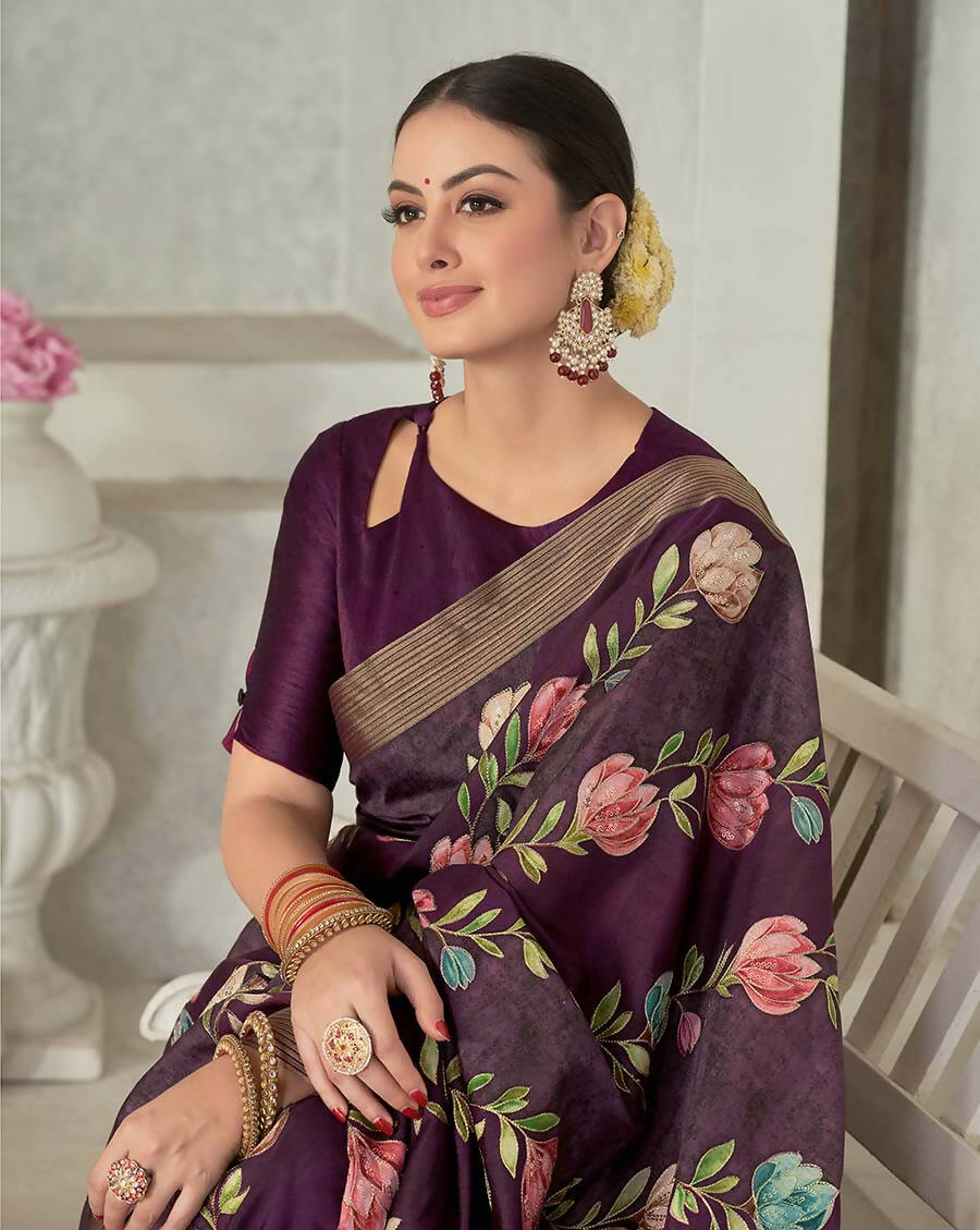 Purple Rangkat Tussar Silk Woven Design Saree with Unstitched Blouse - Mohmanthan Eshani