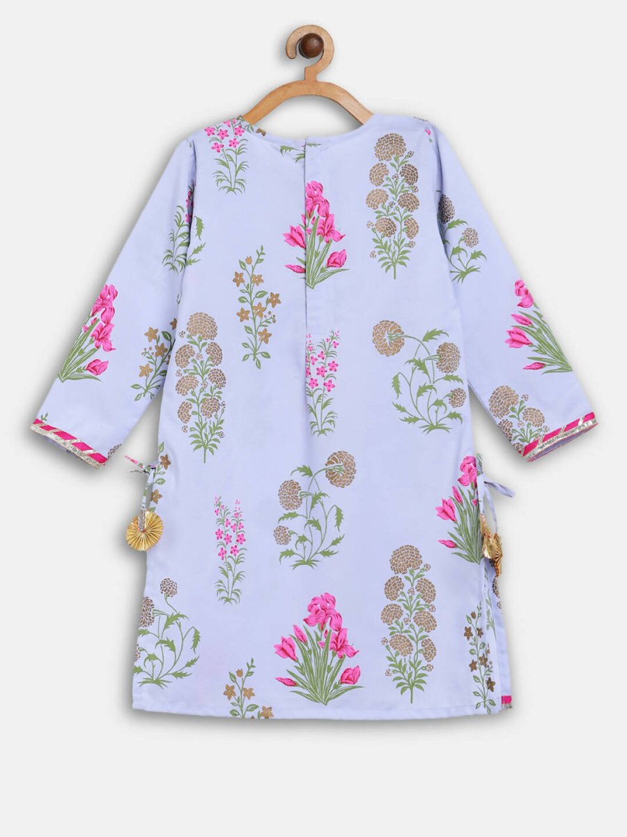 Ahalyaa Blue Crepe Printed Kids Kurta Palazzo Set For Girls
