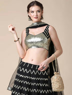 Jyoti Fashion Black Sequence with Thread Zari Embroidery Georgette Lehenga Choli with Dupatta