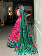 Vastranavya Cultural Leheriya With Patola Print Border Tussar Silk Lehenga Choli - Pink