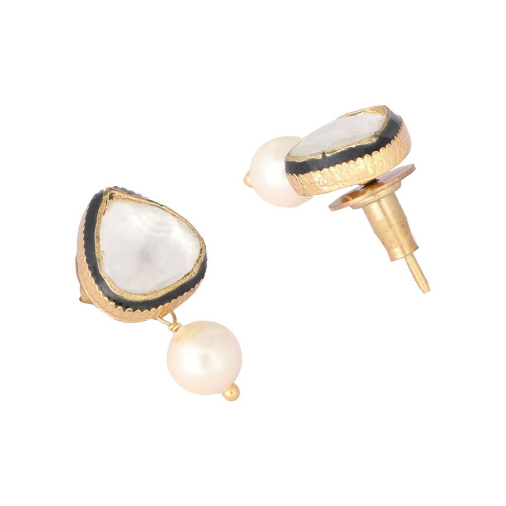 Nuyug 22K Gold Plated Kundan Stone Ethnic Mini Pearl Drop Studs - Distacart