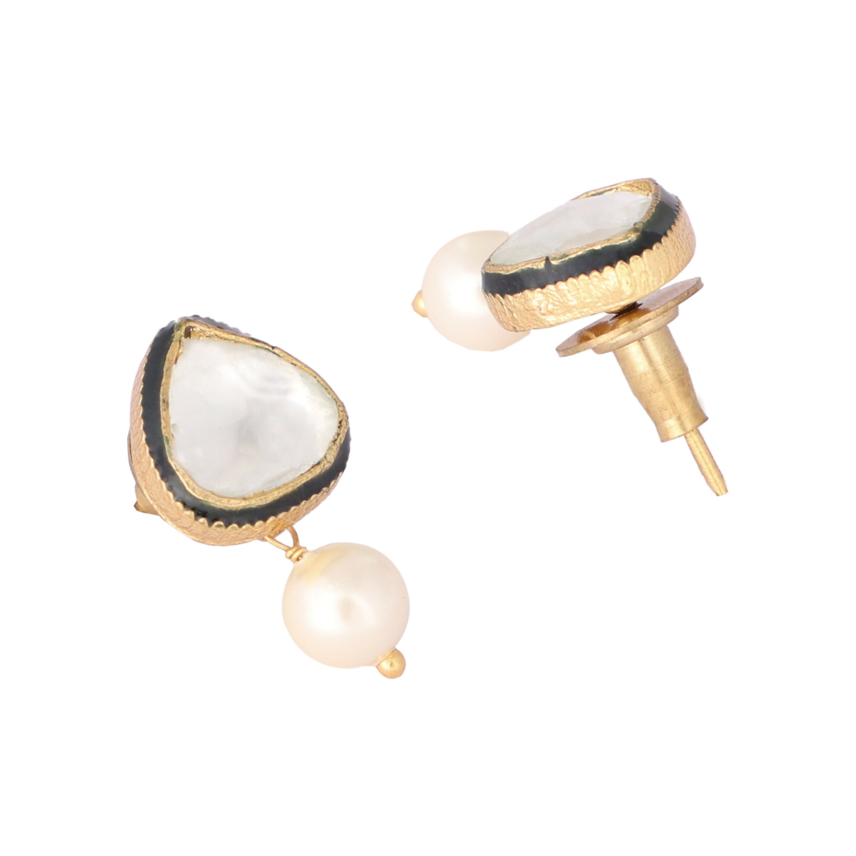 Nuyug 22K Gold Plated Kundan Stone Ethnic Mini Pearl Drop Studs - Distacart