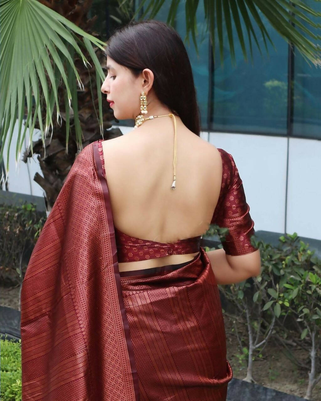 DEIANA'S Beautiful Designer Golden zari Soft Lichi Silk Saree - Maroon