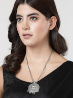 NVR Women's Elegant Silver Oxidised Brass Necklace