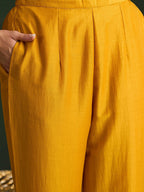 Indo Era Mustard Yellow Floral Embroidered V-Neck Straight Kurta with Trousers & Dupatta - Distacart