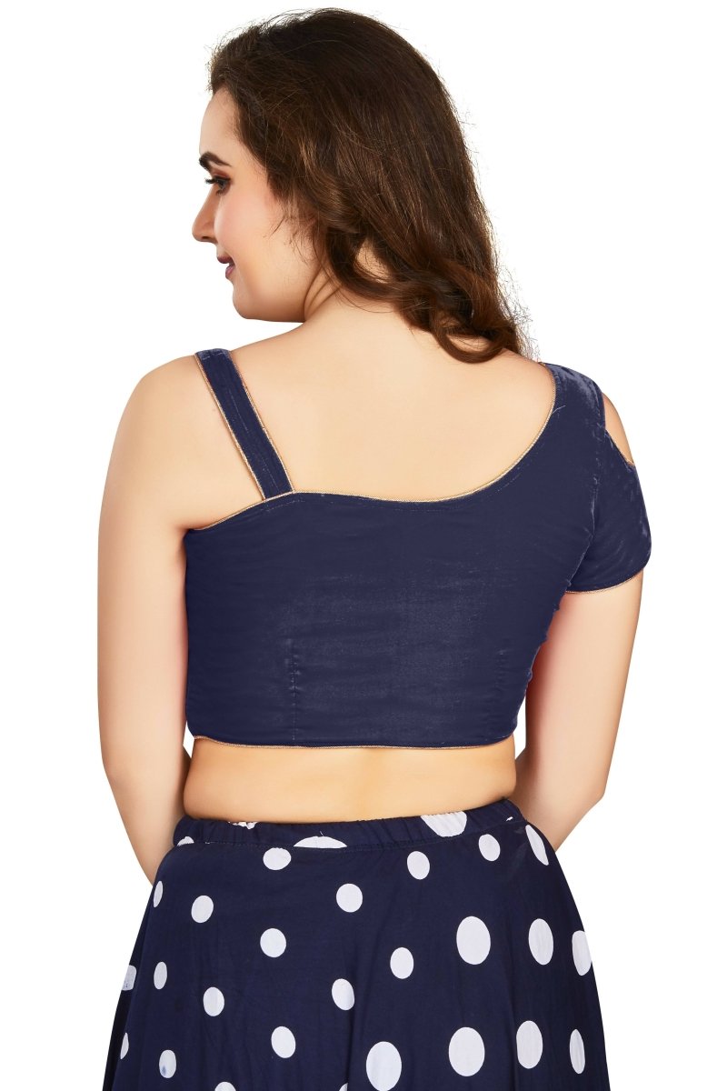 Aastha Fashion Women's Women's Navy Blue Velvet Solid Readymade Blouse