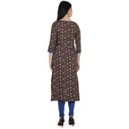 Kanoor Garments Women's Brown High Low Round Neck Kurti
