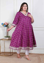 Miravan Plus Size Women Cotton Magenta Gota Lace And Embroidered Anarkali Kurta - Distacart