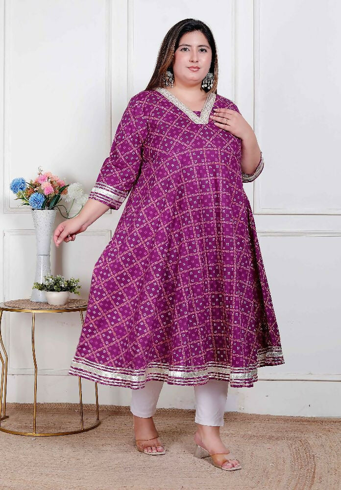 Miravan Plus Size Women Cotton Magenta Gota Lace And Embroidered Anarkali Kurta - Distacart