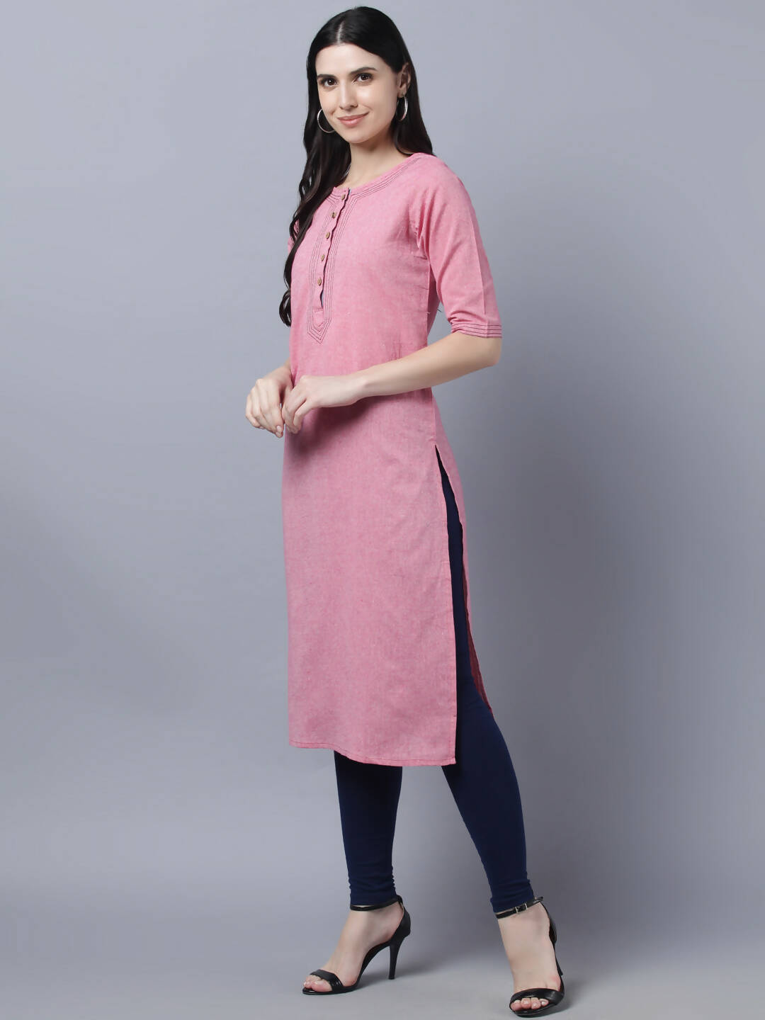Myshka Women Pink Solid Straight Kurta - Distacart