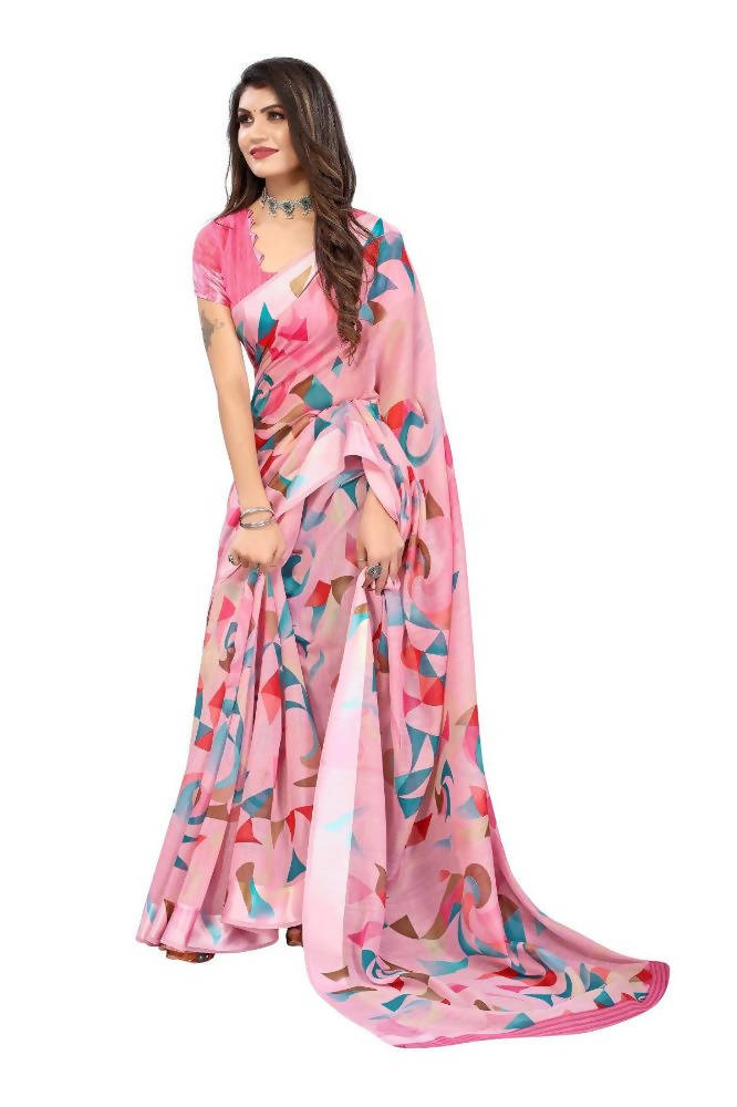 Vamika Pink Linen Satin Border Saree