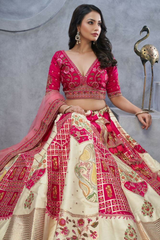 Kesar Fab Ivory Silk Embroidered Lehenga