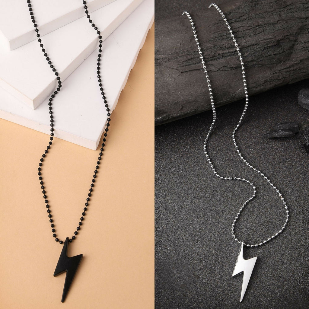 NVR Men's Set of 2 Black & Silver Flash Pendent With Chain