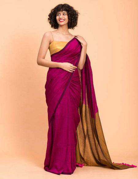 Suta Pink Golden Colorblocked Saree