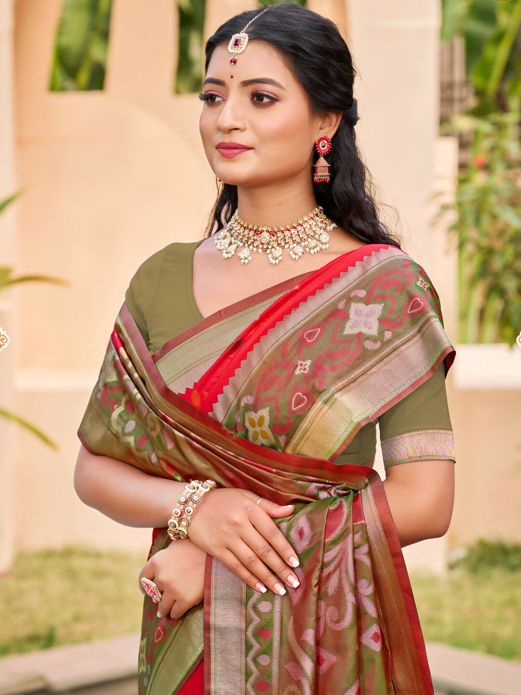 Shree Shyam Fashion Red Pochampally Silk Saree - Distacart