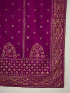 The52 Wine Women's Gorgeous Embroidered Work Vichitra Silk Fabric Flared Kurta Pant and Dupatta Set - Distacart