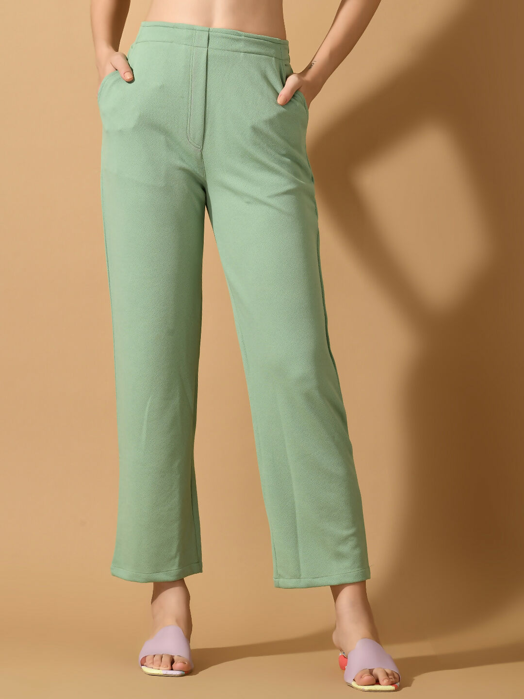 Myshka Women's Green Straight Fit Party Trouser
