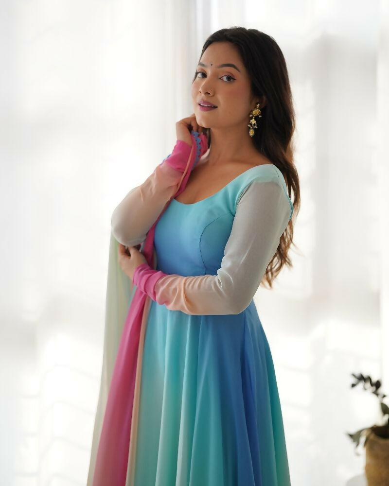 Joban Fashion Sky Kurta Set Georgette Sequence Embroidery Work - Distacart