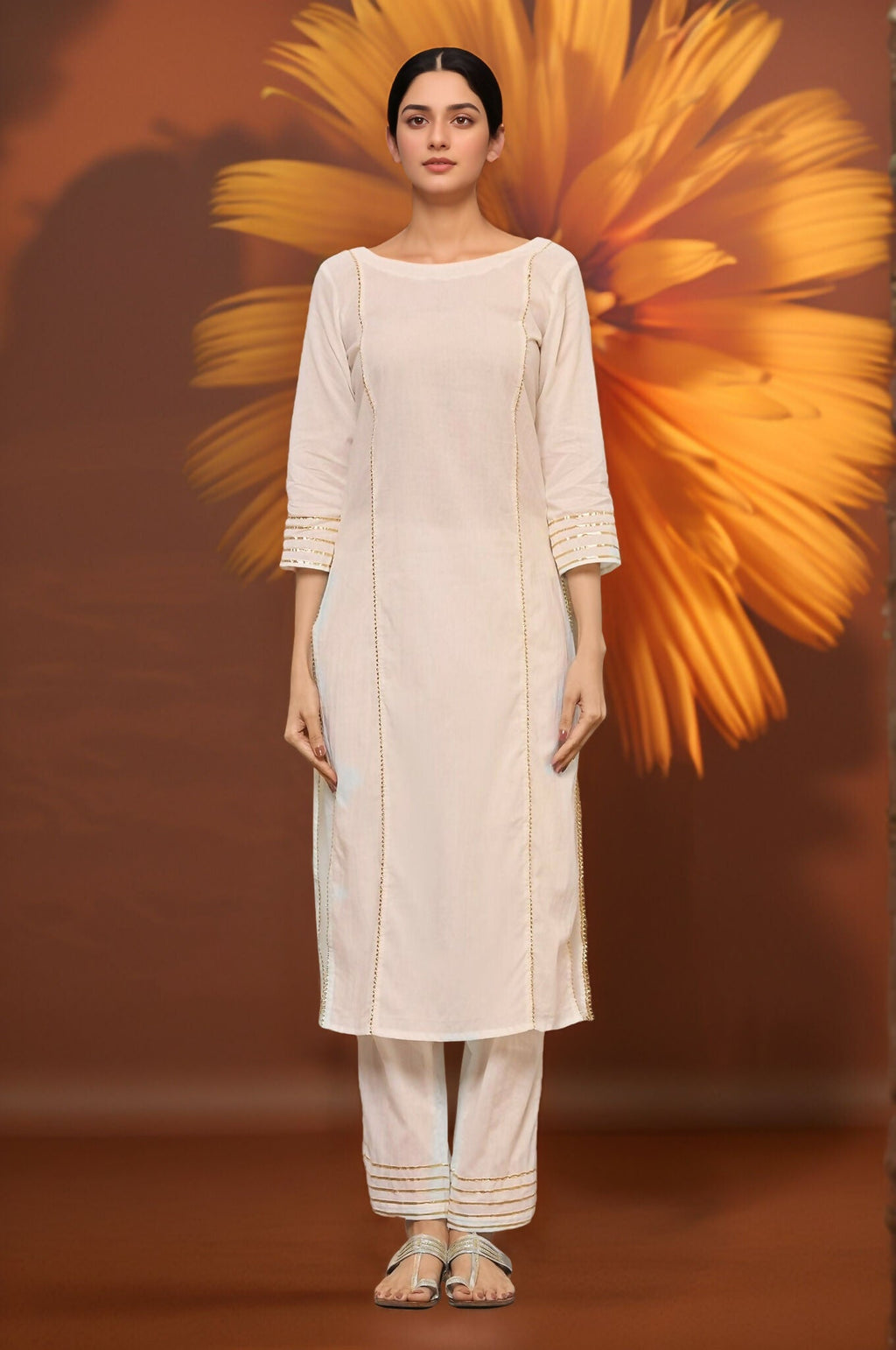 Joban Fashion Off White Princess Cut Kurti With Matching Pant