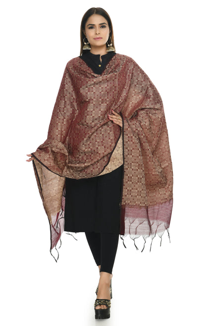 Mominos Fashion Moeza Handloom Cotton Dark Maroon Dupatta