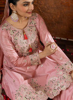 Prazu Fashion Baby Pink Chinon Silk Embroidered Codding Work Palazzo Suit