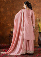 Prazu Fashion Baby Pink Chinon Silk Embroidered Codding Work Palazzo Suit