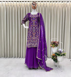 Prazu Fashion Purple Georgette Embroidered Plazzo Suit