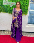 Prazu Fashion Purple Georgette Embroidered Plazzo Suit