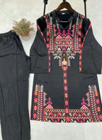 Prazu Fashion Black Crep Silk Printed Top With Pant