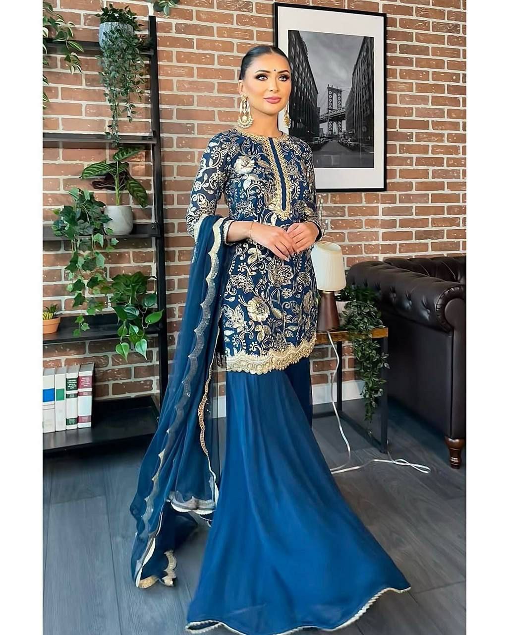 Prazu Fashion Blue Georgette Embroidered Sharara Suit - Distacart