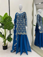 Prazu Fashion Blue Georgette Embroidered Sharara Suit - Distacart