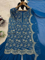 Prazu Fashion Blue Georgette Embroidered Sharara Suit - Distacart