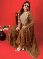 Prazu Fashion Beige Georgette Embroidered Sharara Suit - Distacart