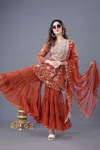 Prazu Fashion Orange Georgette Embroidered Sharara Suit - Distacart