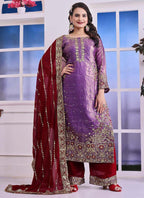 Prazu Fashion Lavender Silk Embroidered Plazzo Suit