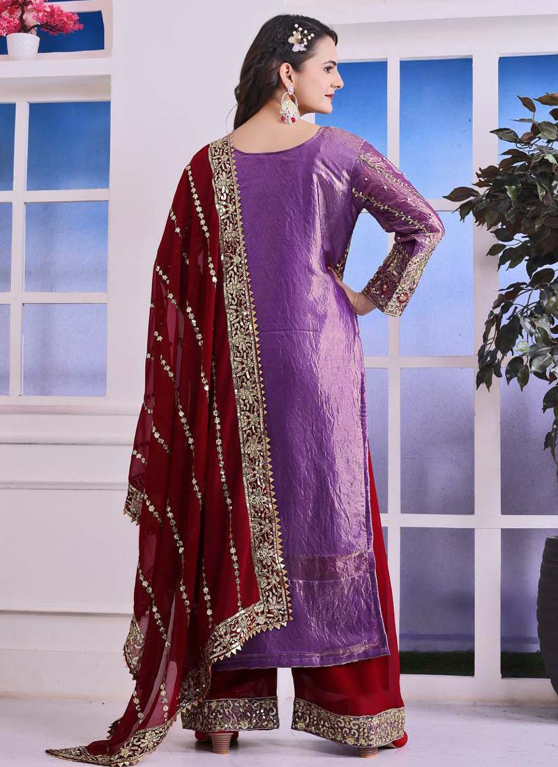 Prazu Fashion Lavender Silk Embroidered Plazzo Suit
