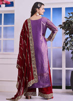 Prazu Fashion Lavender Silk Embroidered Plazzo Suit