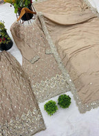 Prazu Fashion Beige Chinon Silk Embroidered Sharara Suit - Distacart