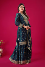Prazu Fashion Blue Chinon Silk Embroidered Sharara Suit - Distacart